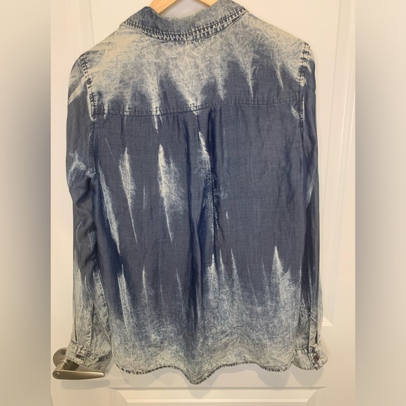 Bella Dahl Blouse Womens Size Medium Tie Dye Button High Low Bohemian Blue Boho - Picture 5 of 11